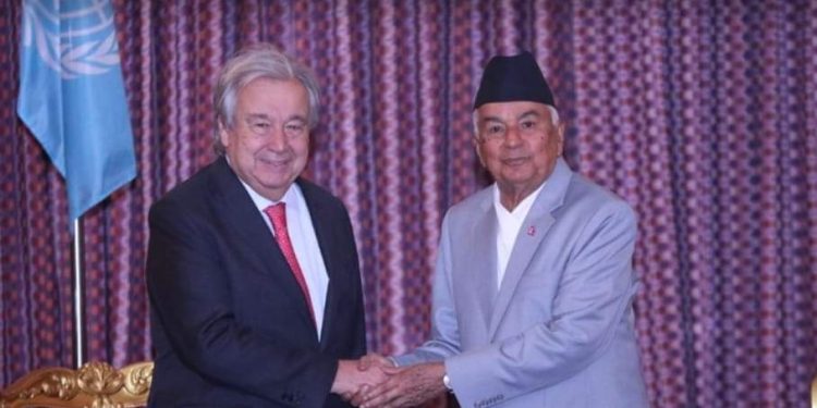 महासचिव गुटेरेसले गरे राष्ट्रपति पौडेलसँग शिष्टाचार भेट